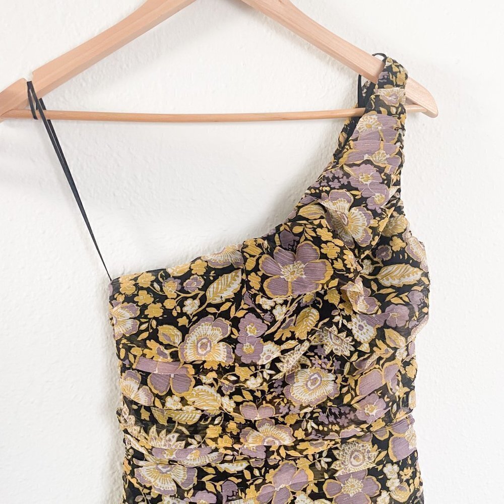 Zara Floral One Shoulder Mini Dress purple gold floral size small - Picture 6 of 12